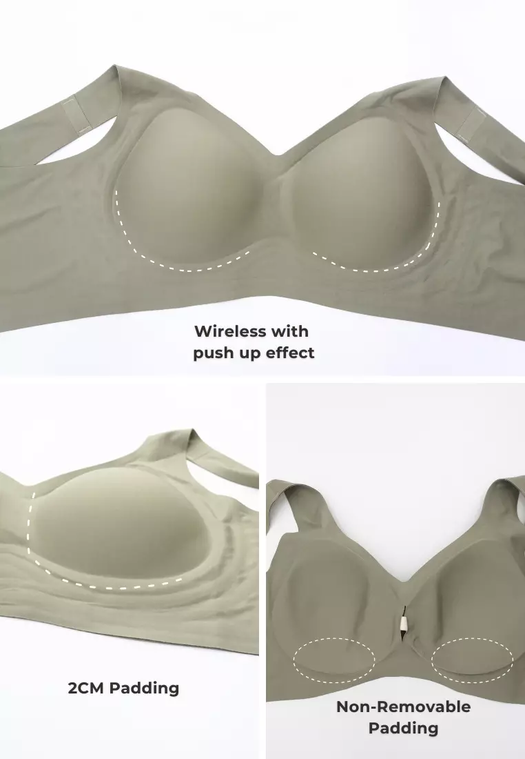 3 Pack Amaya Plus Size Seamless Wireless Support Bra - Beige, Black, Green