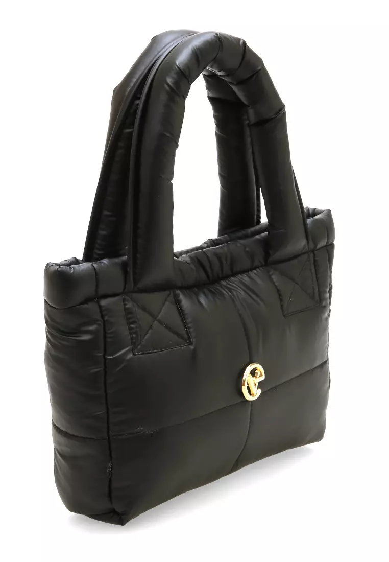 Angelina Pillow Puffy Bag Smooth Texture And High Quality - Black Metalic