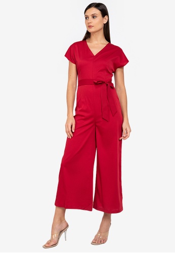 ZALORA WORK red V Neck Jumpsuit 600CAAAD5461F4GS_1