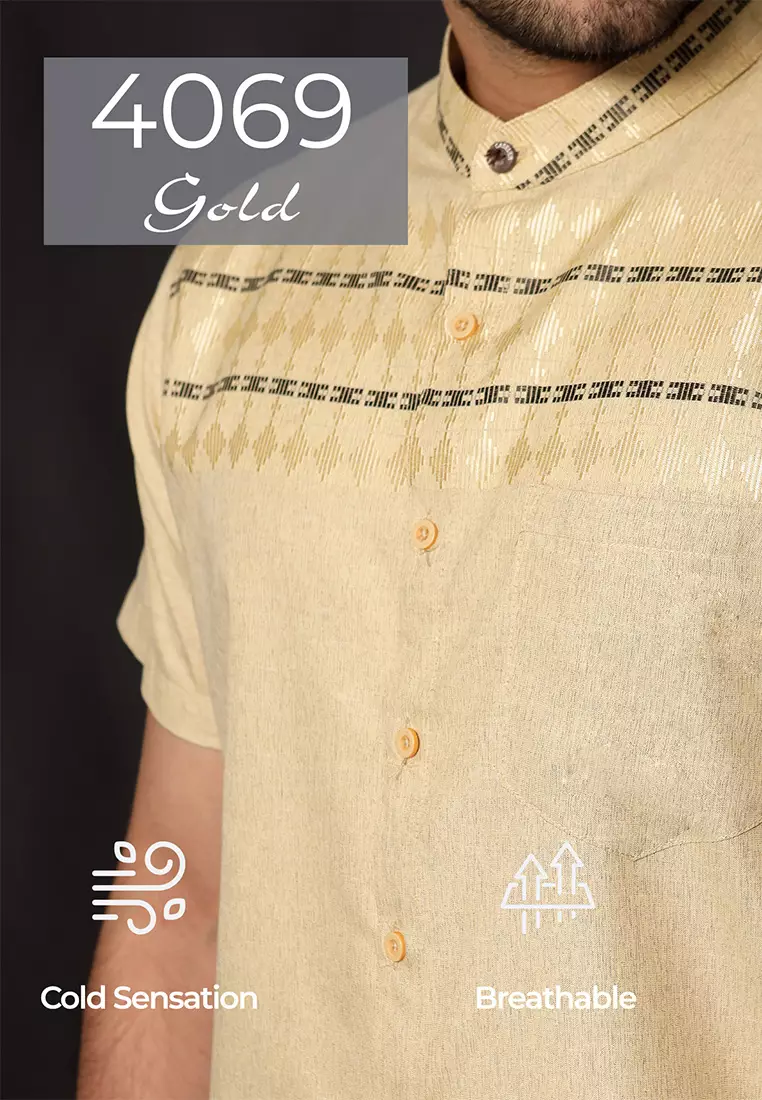 Casella Baju Koko Pria Lengan Pendek | Baju Koko Hassan Horizontal 4069 Gold