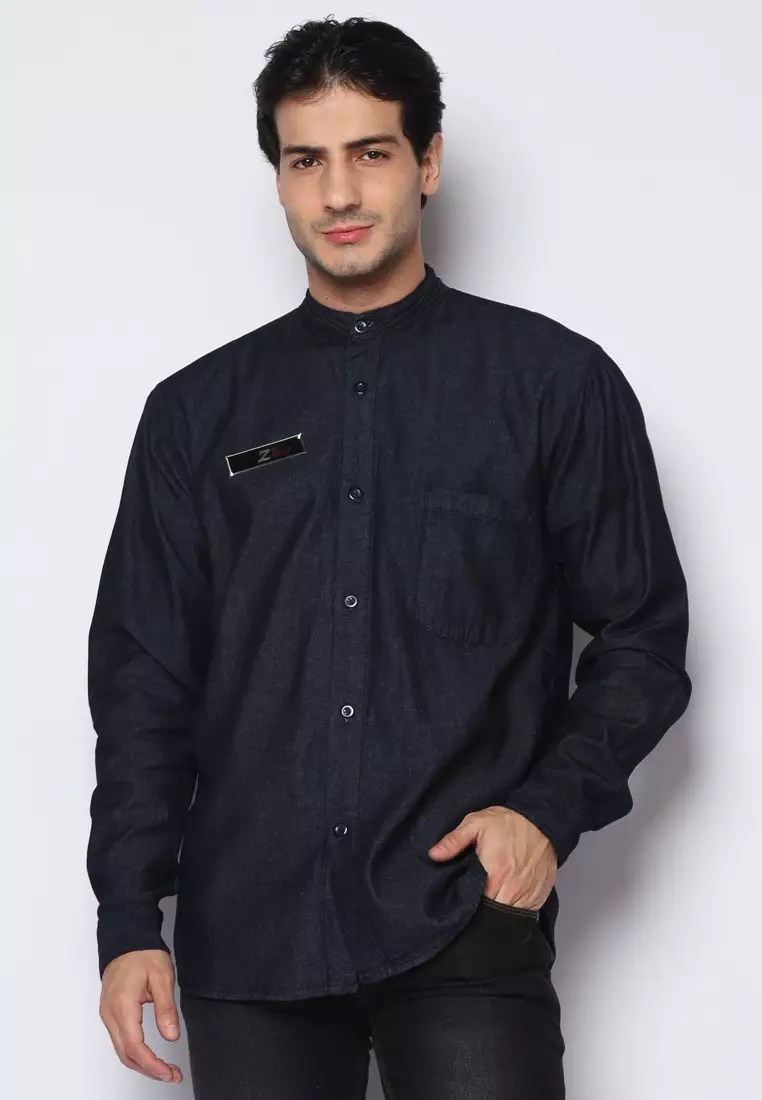 Kemeja Denim Glorys Krah Mandarin KT L/S Black 182501