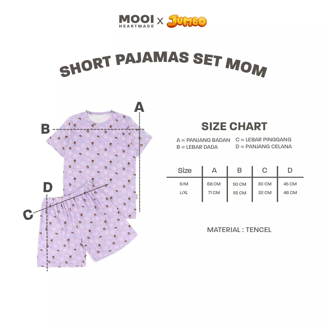 Mooi x Jumbo Piyama Dewasa Setelan Tencel Short Pajamas Adult - Mae