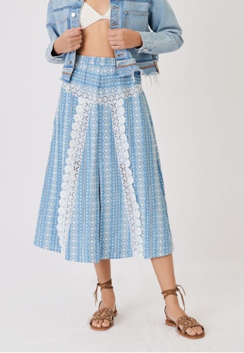 Maje white and blue Skirt With Contrasting Trims DE1B4AA32C2CAAGS_1