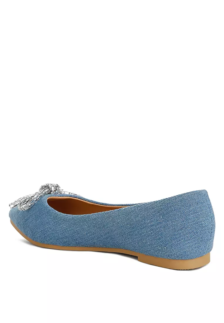 Light Blue Bow Detail Ballet Flats