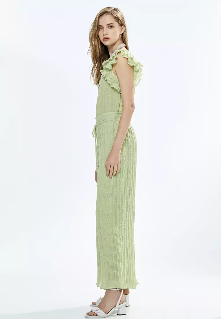 Wide Leg Casual Green Pants