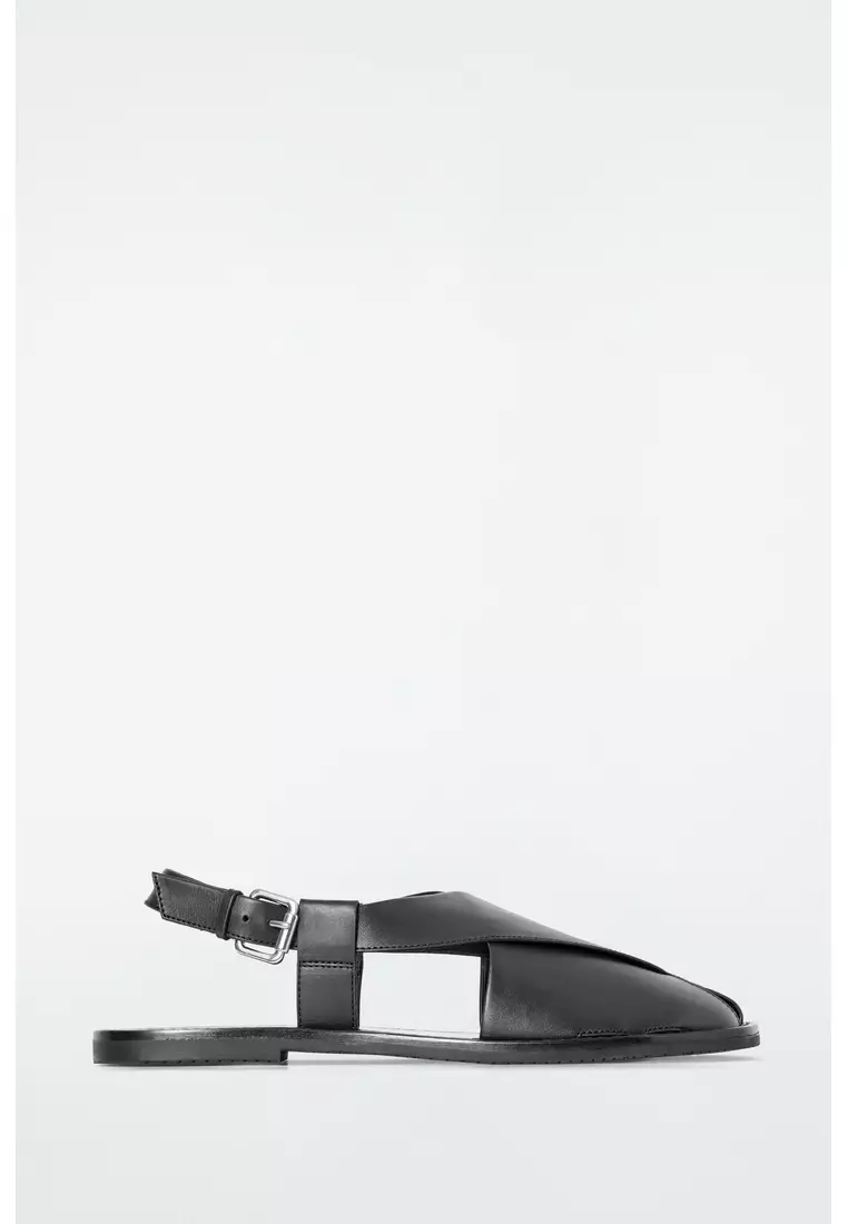 CROSSOVER LEATHER SLINGBACK SANDALS
