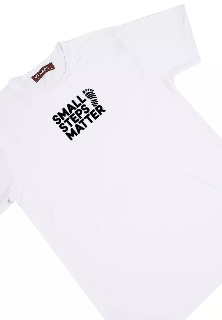NTD80 kaos slim fit pria anti kusut lengan pendek "small step matter" putih
