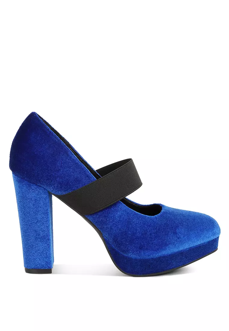 Discount on London Rag  shoes - SKU: Blue High Block Heel Velvet Pumps