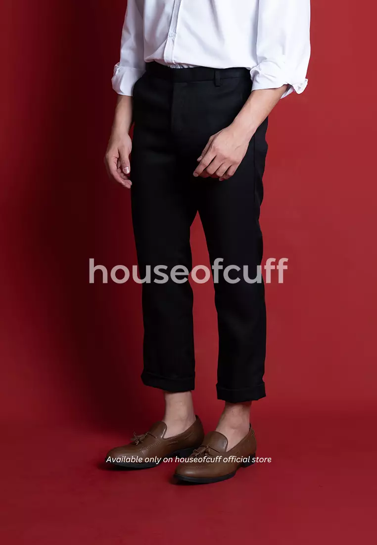 Houseofcuff Celana Ankle / Cropped Pants Slim fit Celana kerja bahan / Sirwal Hitam