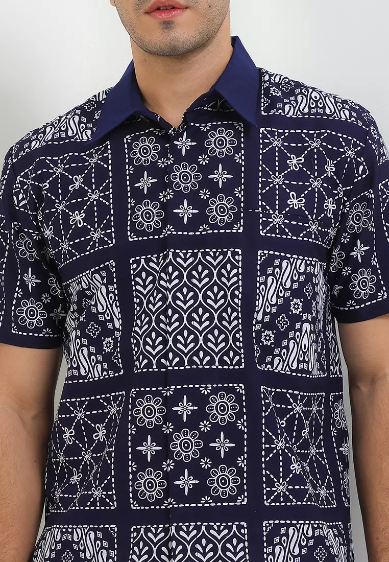 Hem Lengan Pendek Pria Reguler Fit Full Furing Rianty Safero Navy