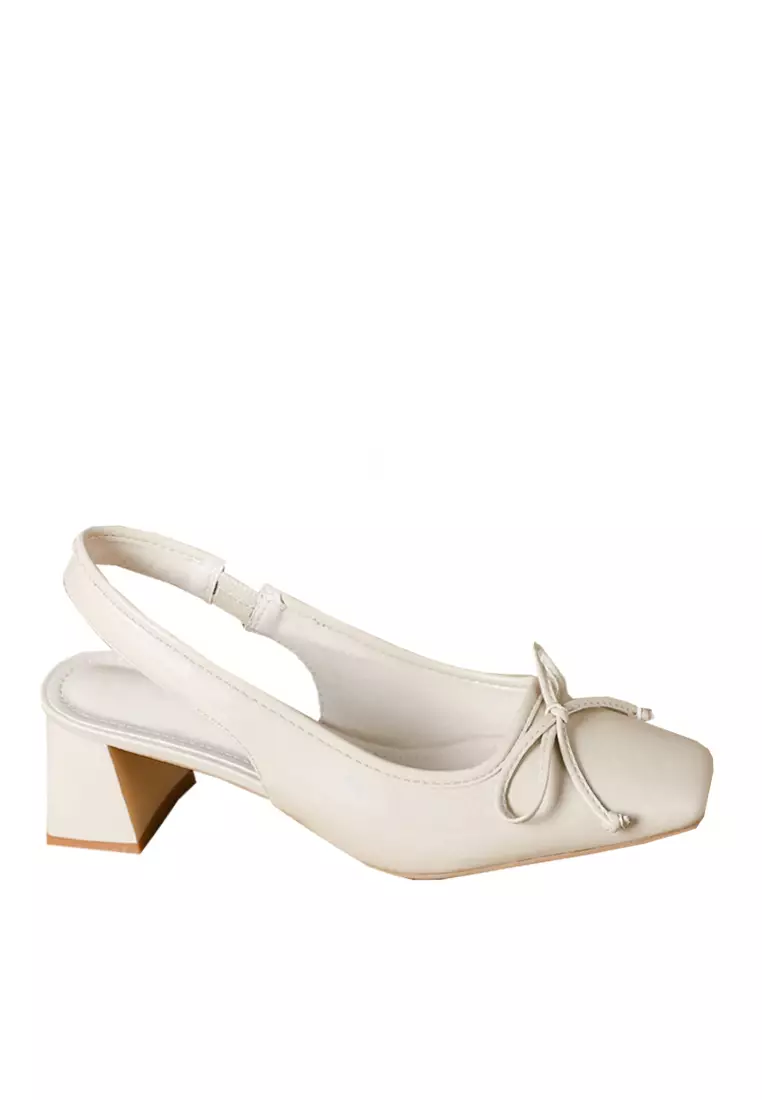 White heels with on sale bow on back