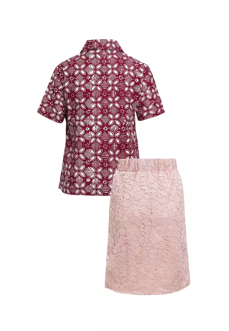 One Set Baju Anak Perempuan Kebaya Atasan dan Bawahan Rok Kids Rose Red II