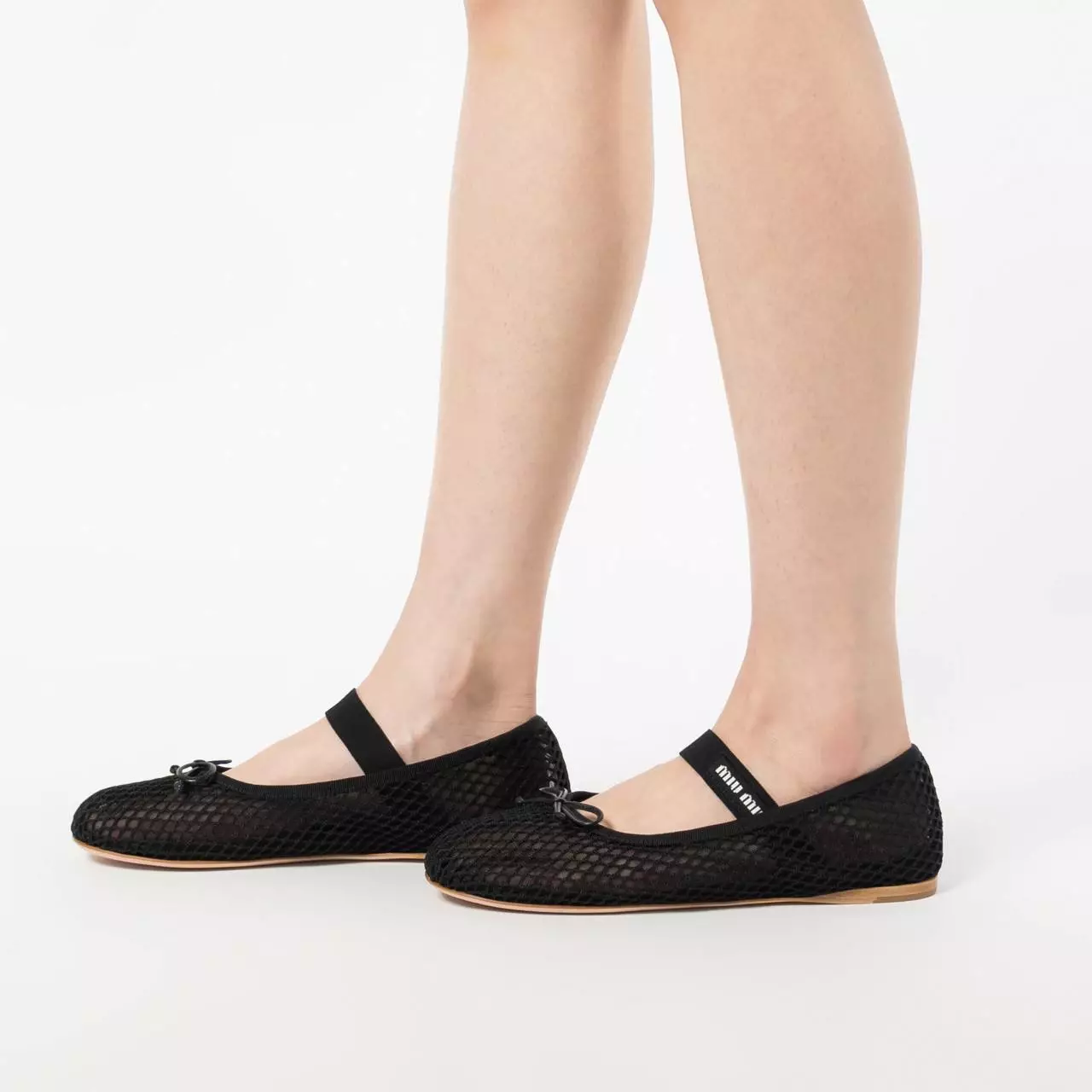 Mesh Fabric Logo Band Strap Ballerinas Black