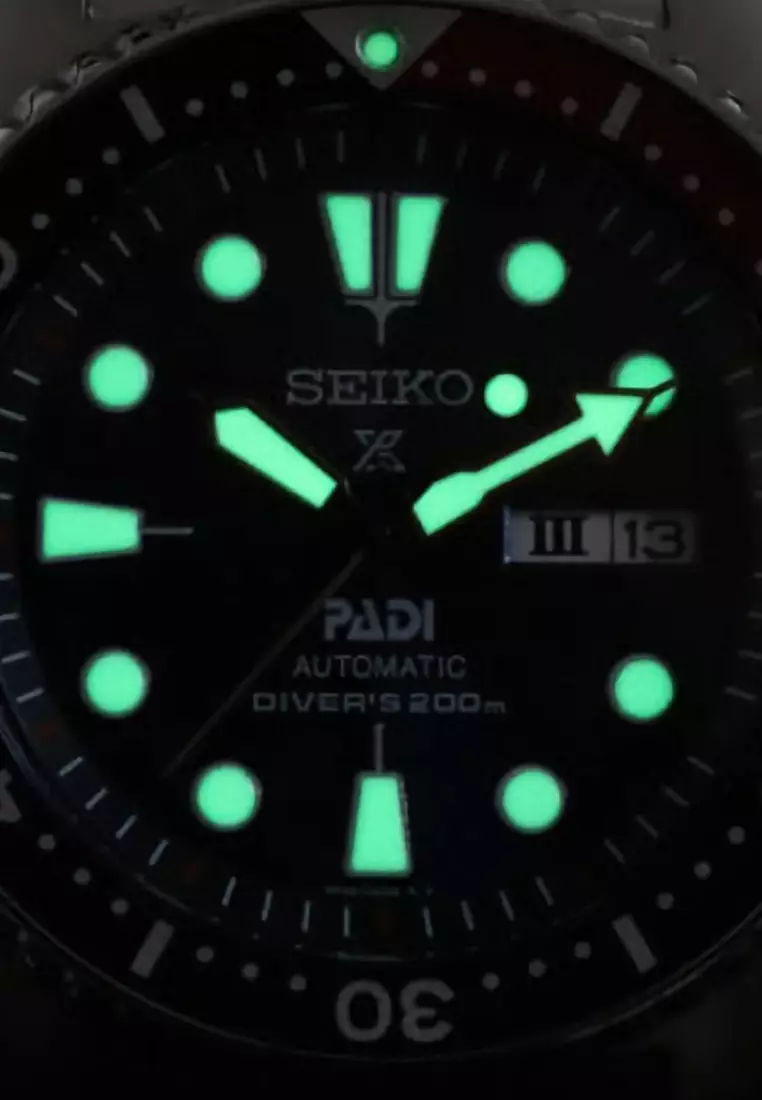 Seiko Prospex 'Turtle' PADI Special Edition Blue Dial With Red & Blue Bezel Stainless Steel Band Automatic SRPE99K1
