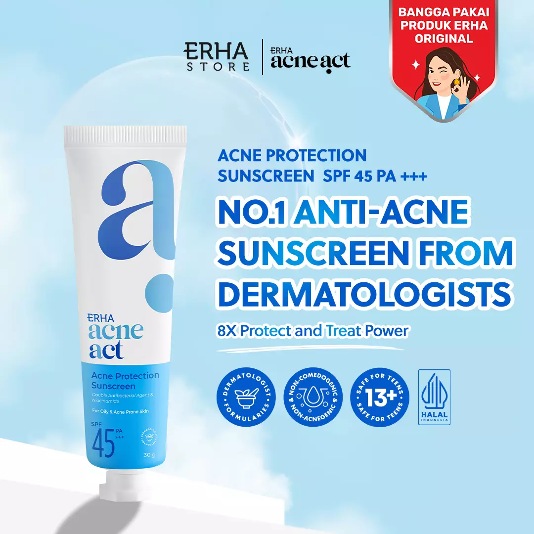 ERHA Acneact Bundle Cleanse + Protect  | Combo Sunscreen SPF 45 Niacinamide + Sabun Cuci Muka low ph
