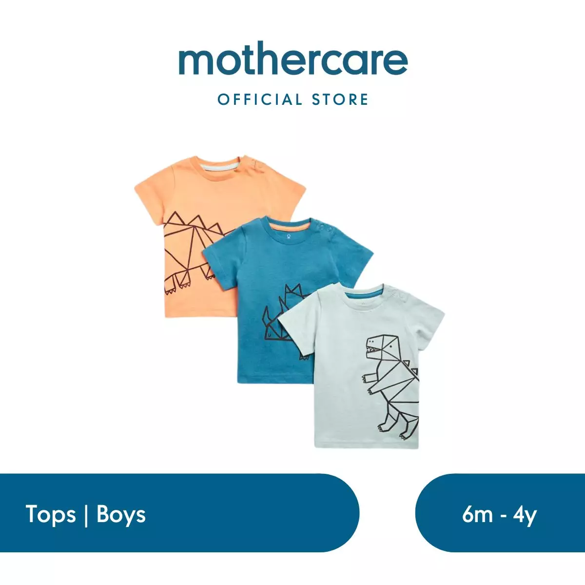 Mothercare Dinosaur T-Shirts - 3 Pack - Kaos Anak Bayi Laki-laki (Orange)