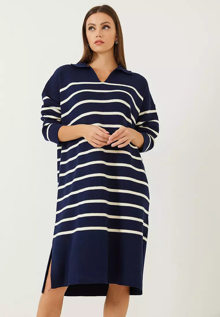 Bianco Lucci Women's V-Neck Striped Knitwear Dress With Side Slits 2026 |  Buy Bianco Lucci Online | ZALORA Hong Kong