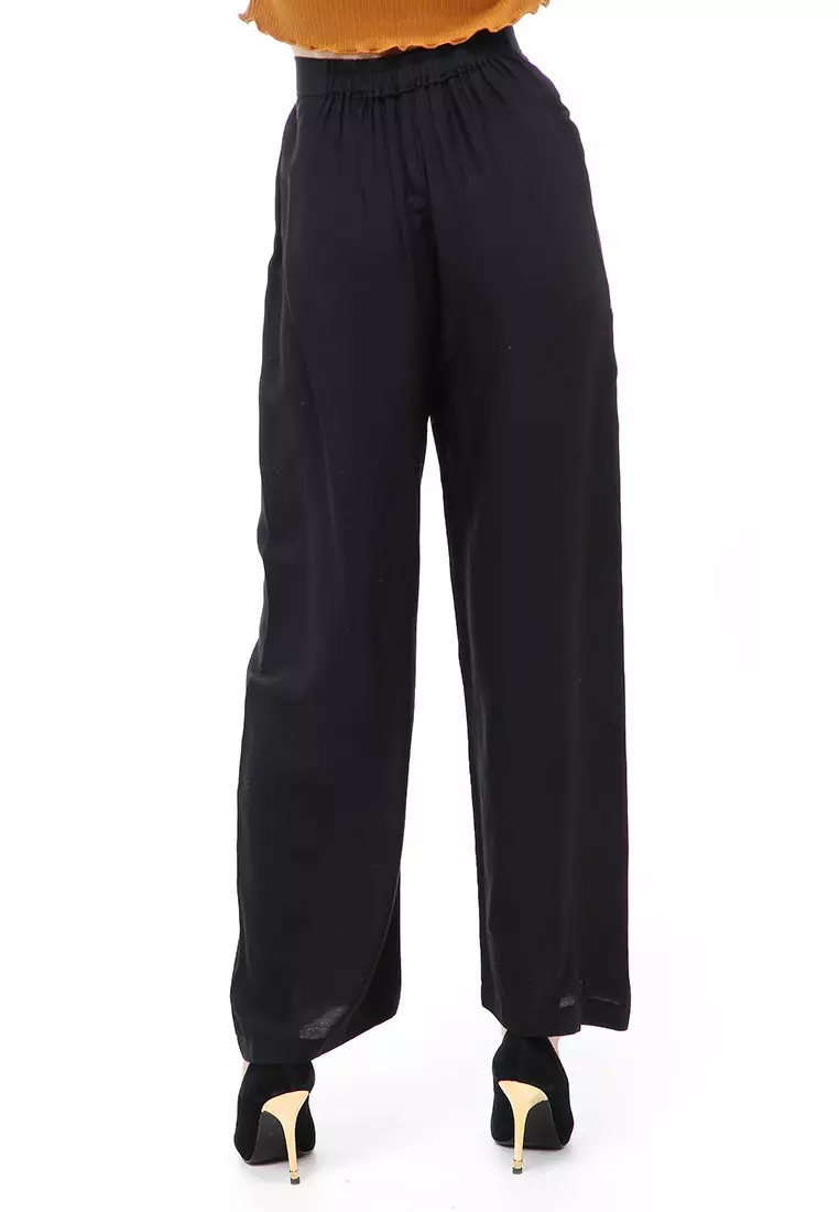 Jourel Celana Panjang Kasual Kulot Highwaist Wanita Style Kancing Resleting Material Rayon ORIGINAL - Black