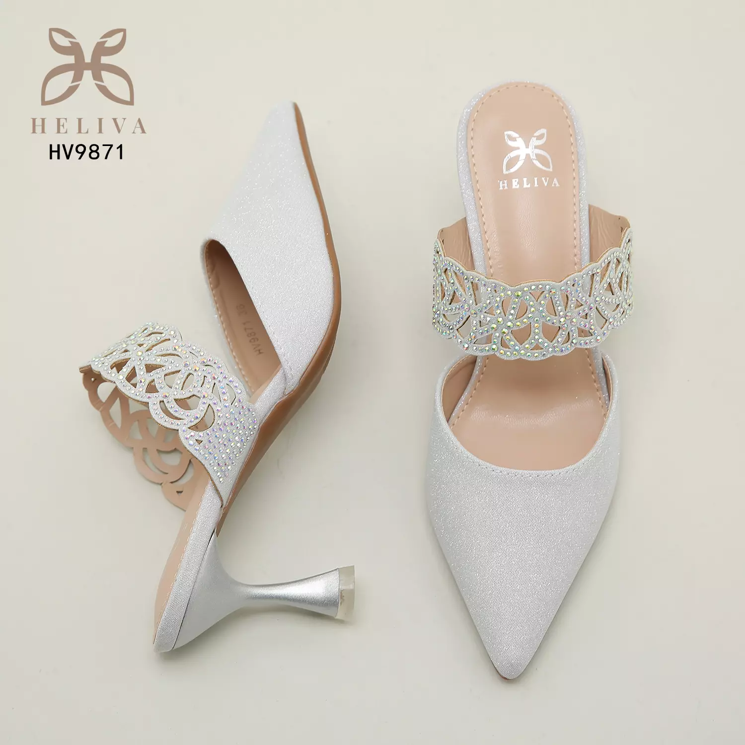 Heliva Lucia Women Heels Satin Glitter Sling Jewel Accessories