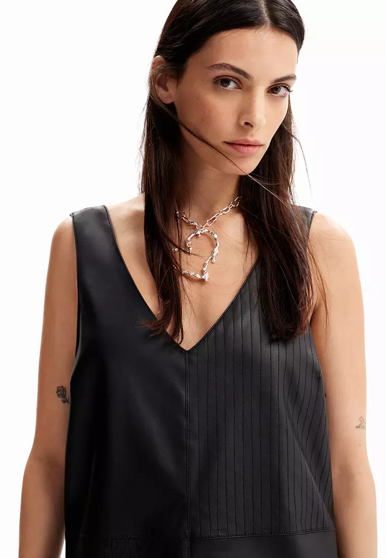 Desigual Woman Leather-effect pinafore dress.