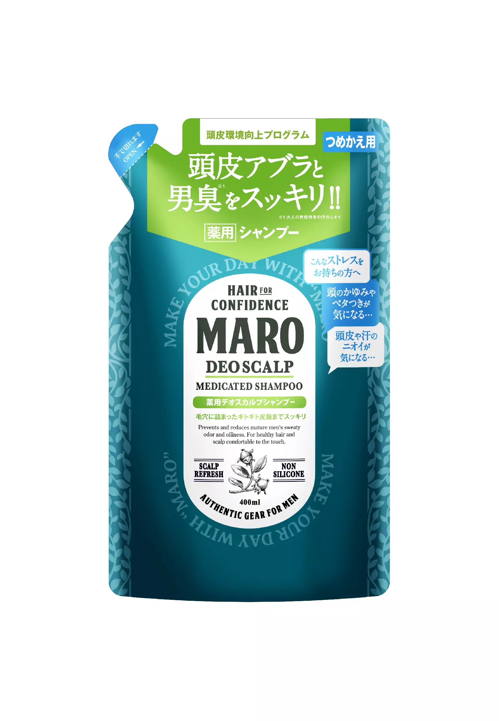 MARO Deo Scalp Shampoo REFILL 400ml - Shampoo Pria Untuk Rambut Ketombe, Gatal, Berminyak