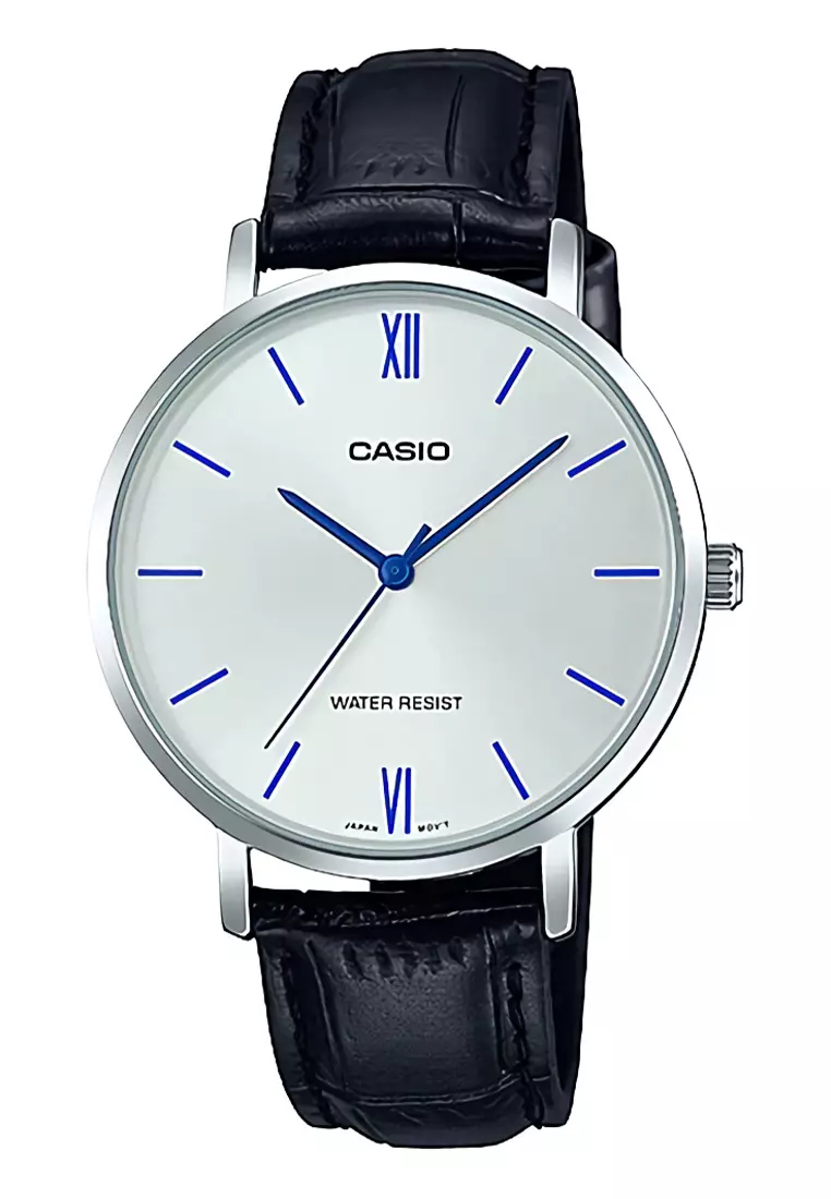 Casio - Jam Tangan Wanita - Silver - Black Leather Strap - LTP-VT01L-7B1