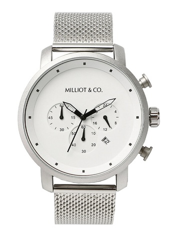 Milliot & Co. silver Cedric Black Leather Strap Watch 8CAFBAC03D284AGS_1