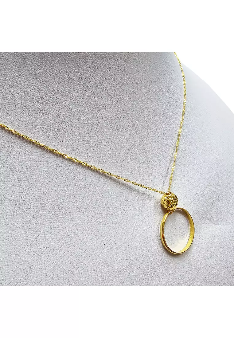 375/9K Gold Ring with Wave Chain Necklace Set (52CM)