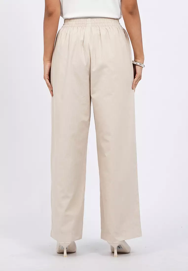 Wide Leg Linen-Blend Pants