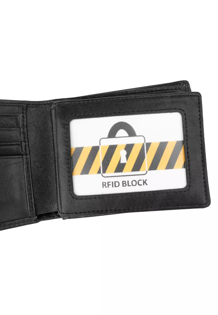 Men's RFID Blocking Tri Fold Wallet with Coin Compartment - Black