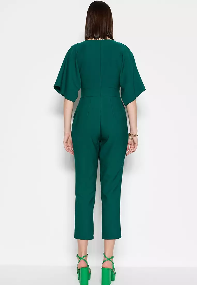 Buy Trendyol Emerald Green Woven Cut Out/Window Detailed Overalls ...