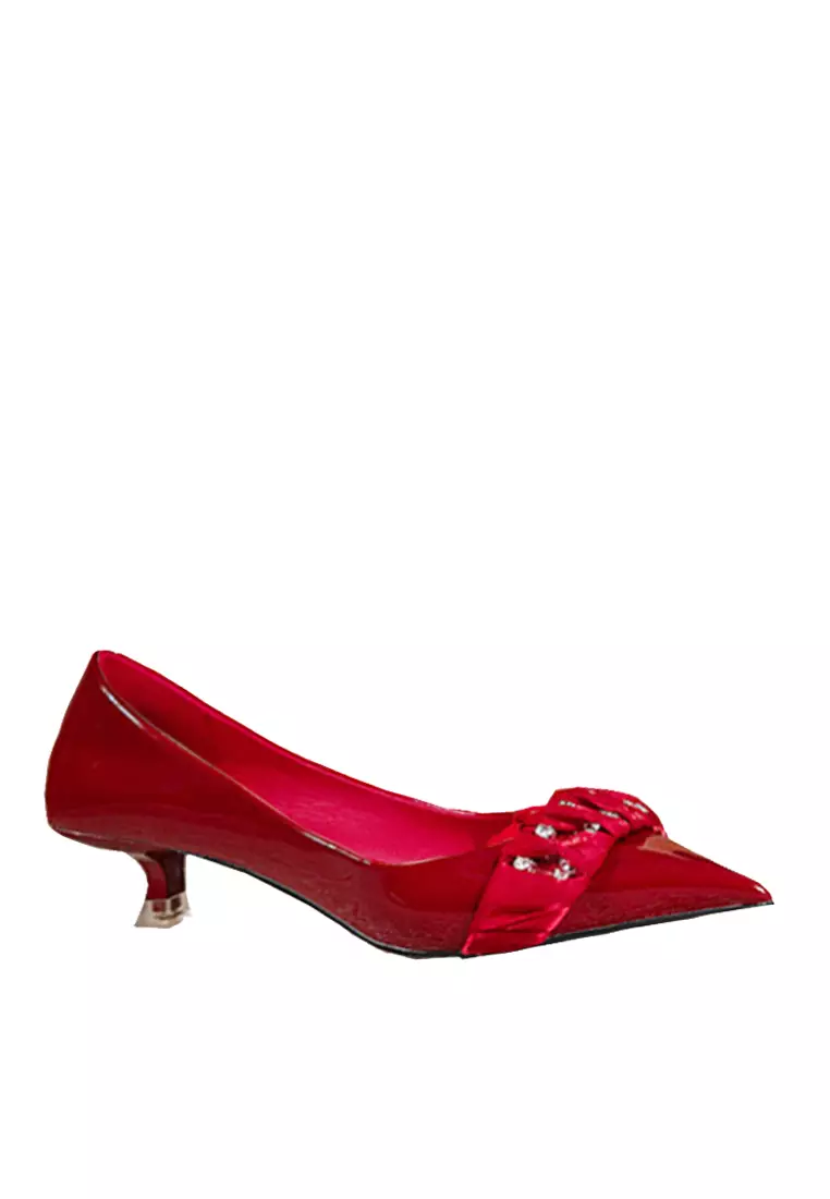 Discount on Twenty Eight Shoes  shoes - SKU: VANSA Satin Faux Rhinestone Shinny Patent Mid Heel Pumps VSW-H33617