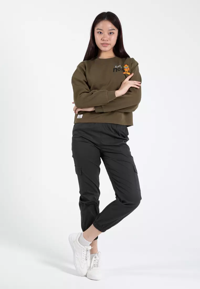 Forest Ladies Polyester Elastic Waisted Cargo Pants Women Casual Jogger Long Pants - 810494-03DkGrey