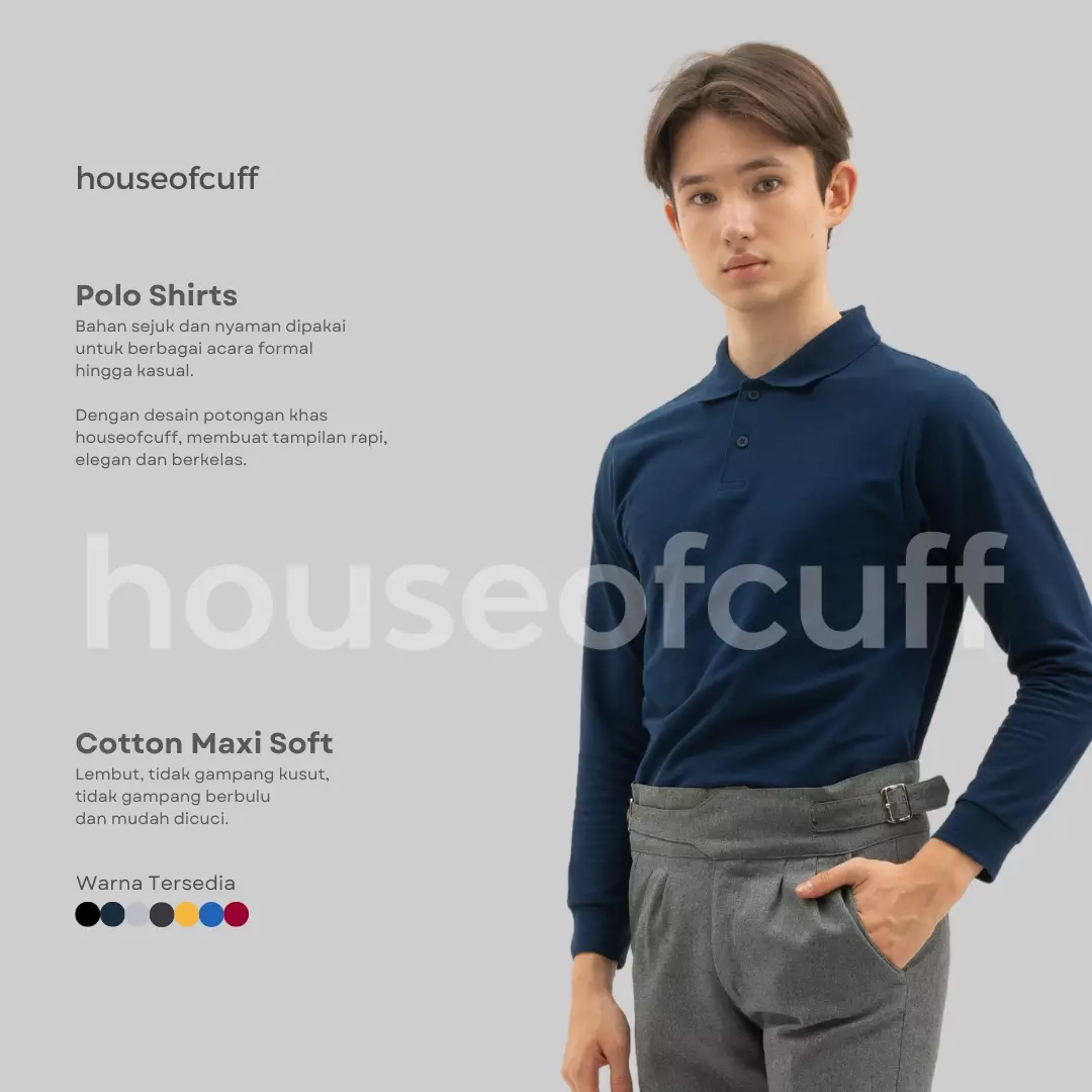 Houseofcuff polo shirt kaos kerah polo lengan panjang slim fit Abu Tua