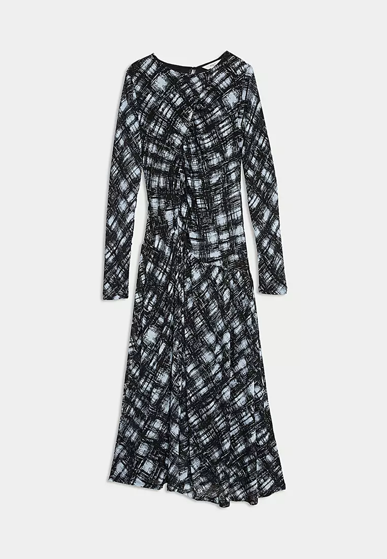 Mesh Jersey Printed Midi Skater Dress