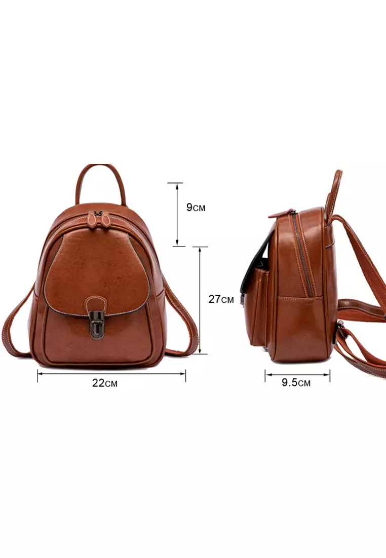 Women's Retro Zipper Cowhide Leather Backpacks