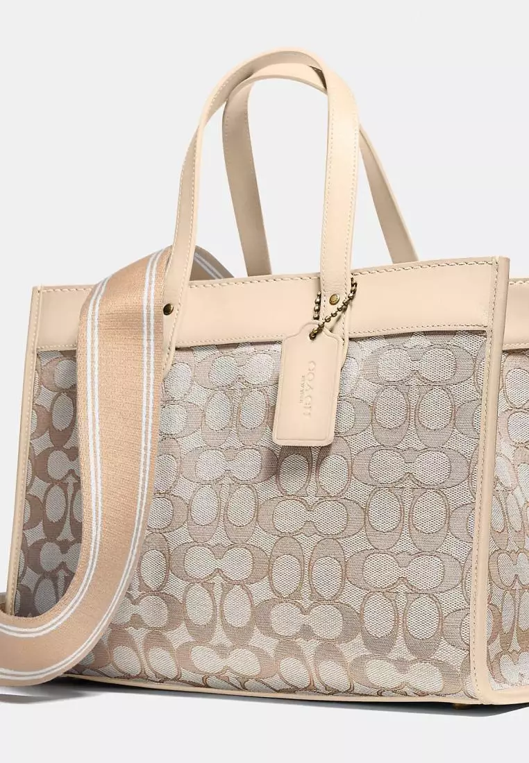 Jual Coach Coach Field Tote 30 In Signature Jacquard Stone Ivory