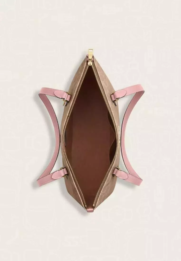 Coach Gallery Tote Bag In Signature Canvas Tan Pink Petal