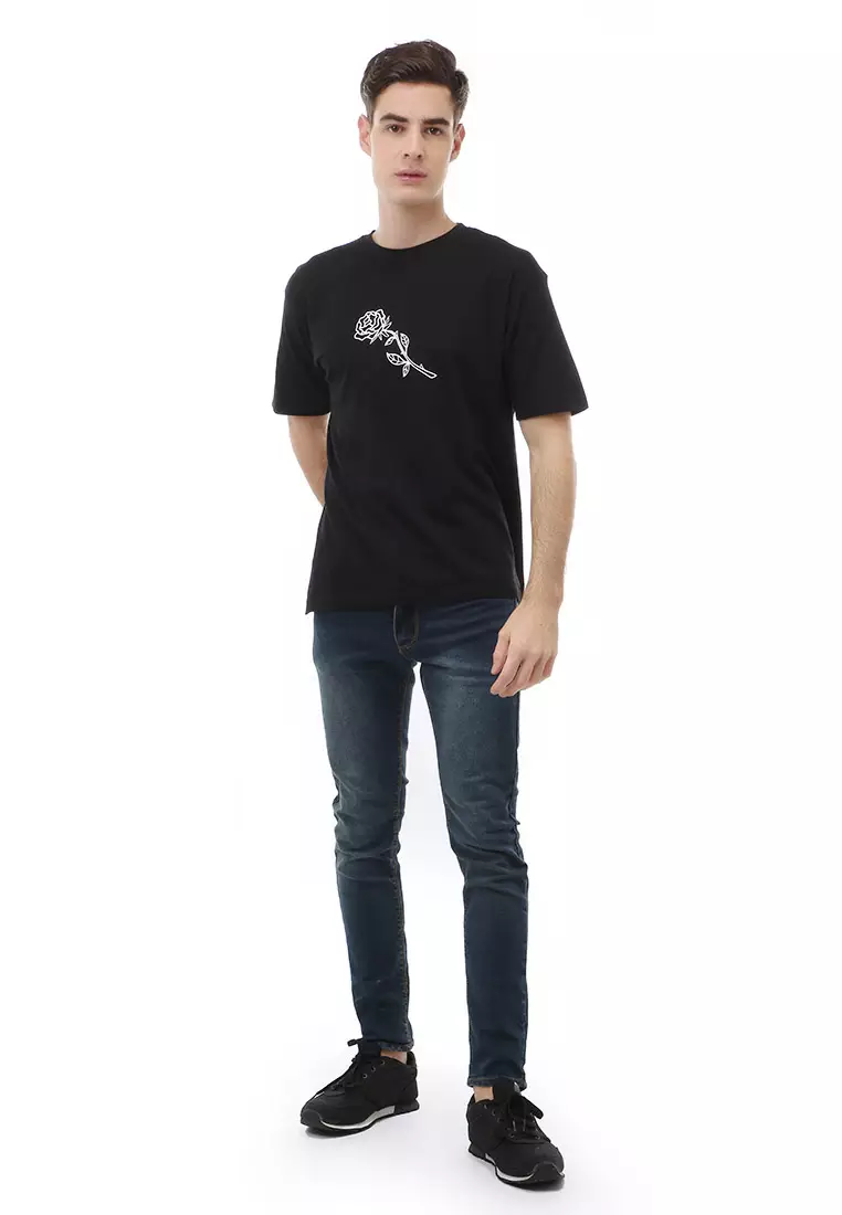 Jack T-Shirt Atasan Kasual Kaos Pria Rose Motive Lengan Pendek Material Cotton ORIGINAL - Black