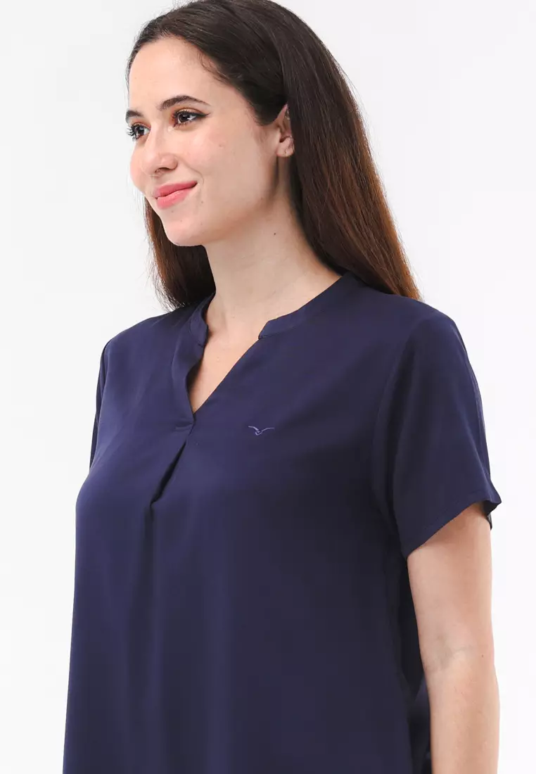 Plain Single Bold Twill Short Sleeve Blouse