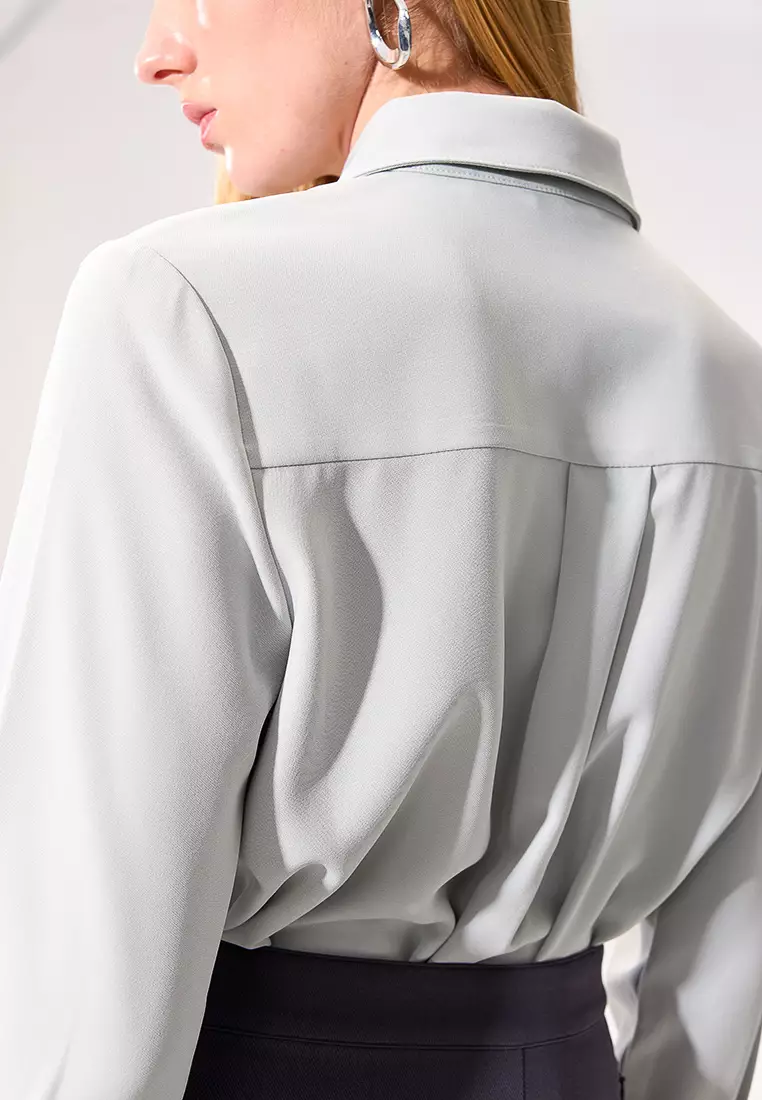 Aqua Wide Placket Long Sleeve Top