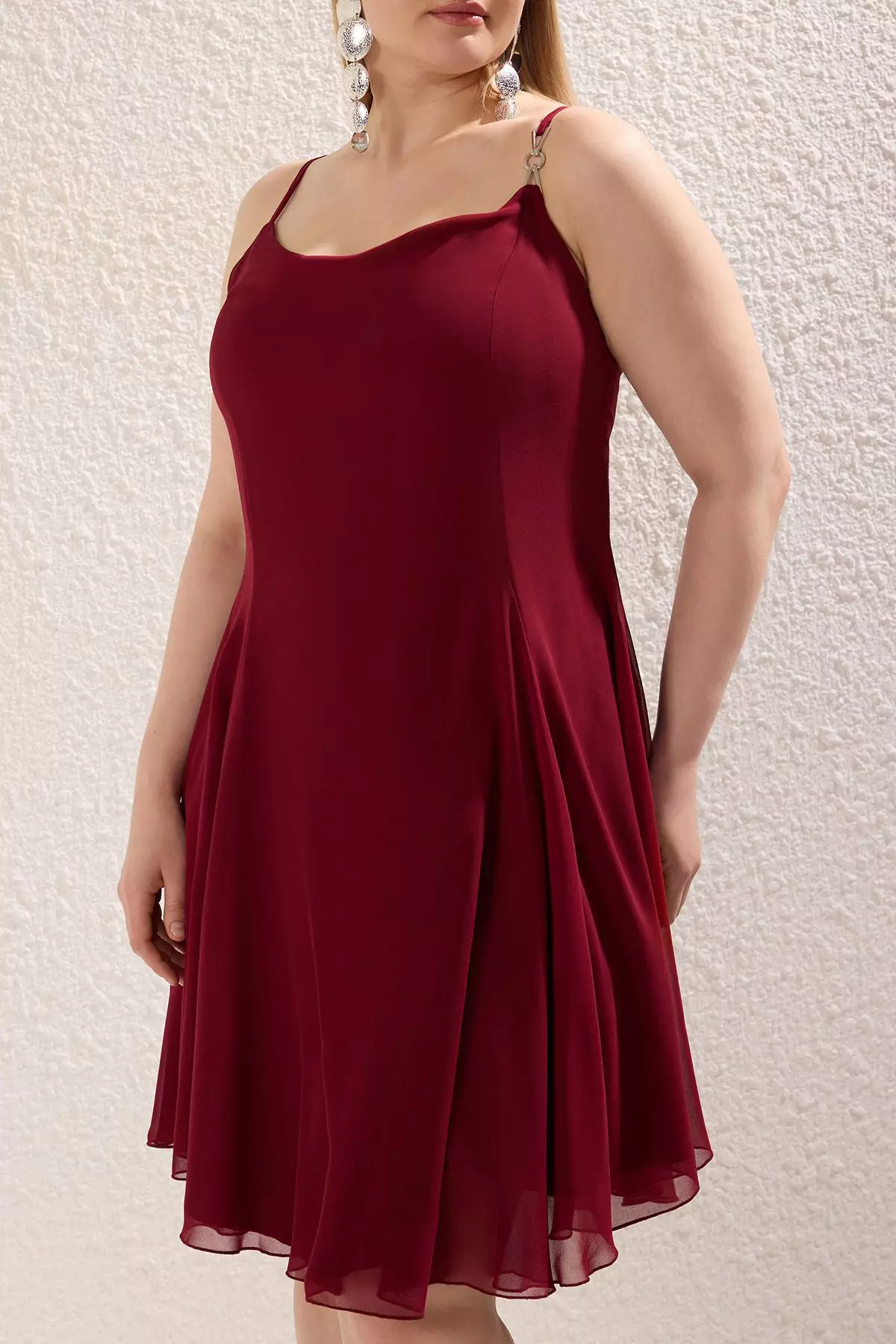 Chiffon Accessory Strap Mini Woven Plus Size Dress