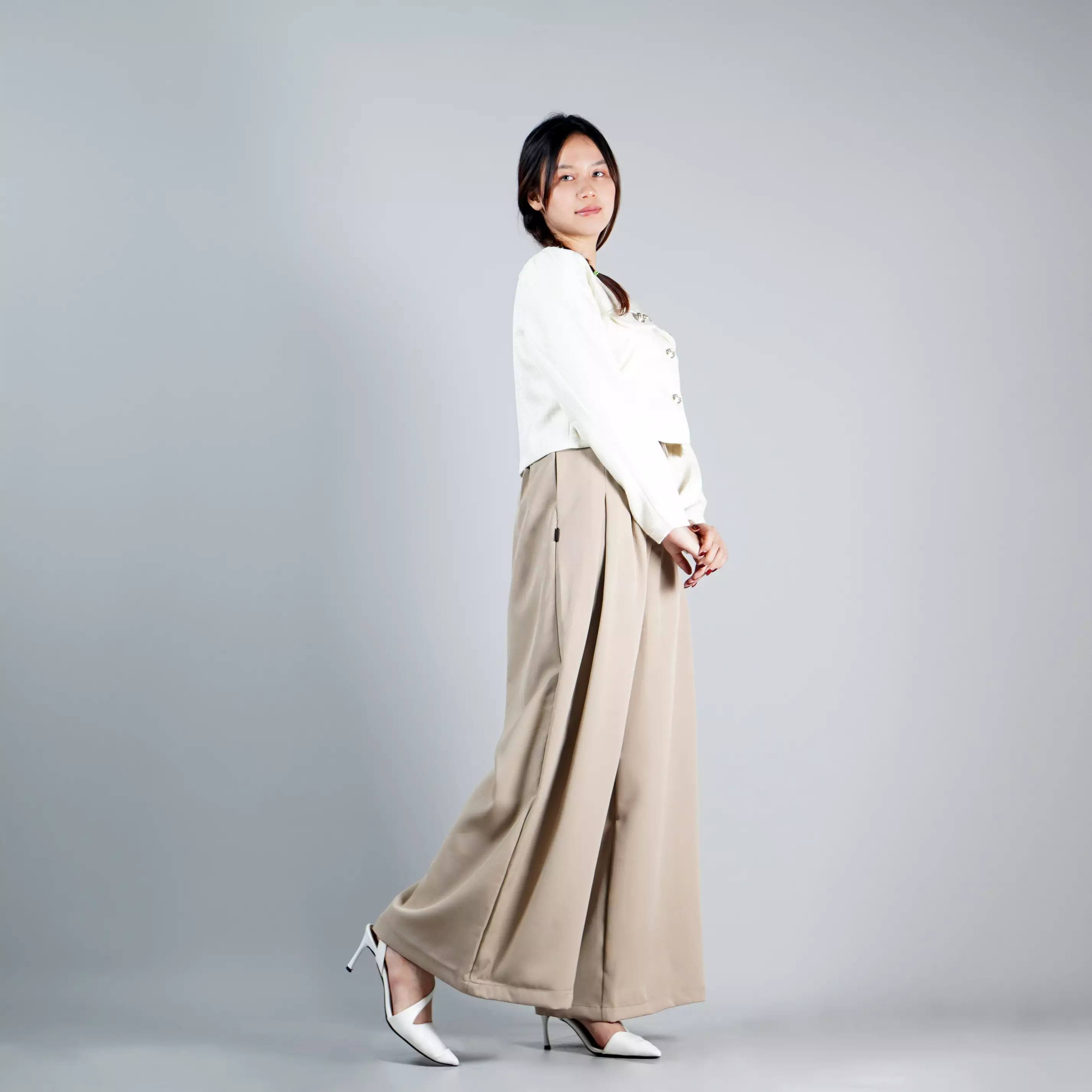 LENA PANTS Wide Leg Pants Loose Pants Wanita Loose Fit Pants - KHAKI