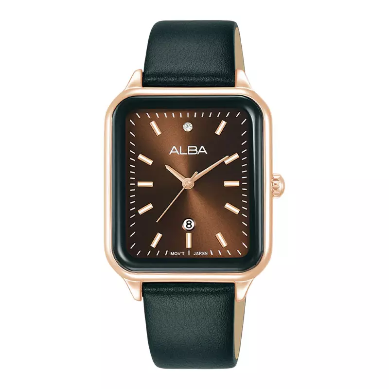 Jam Tangan Wanita Alba Fashion AH7DW6X1 Ladies Analog Dial Black Leather Strap