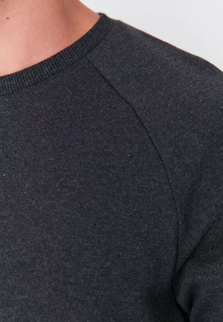 Anthracite Melange Regular/Normal Cut Fleece Inside/Warm Sweatshirt TMNAW23SW00189