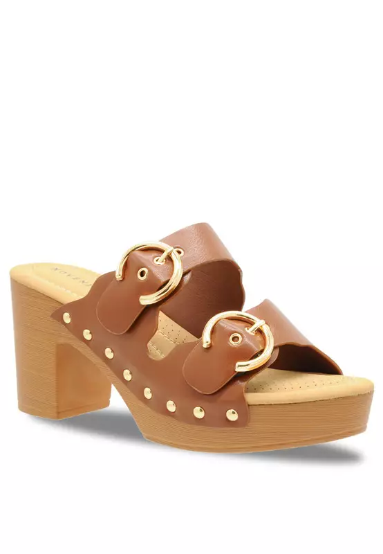 Solid Tone Wooden Casual Heels