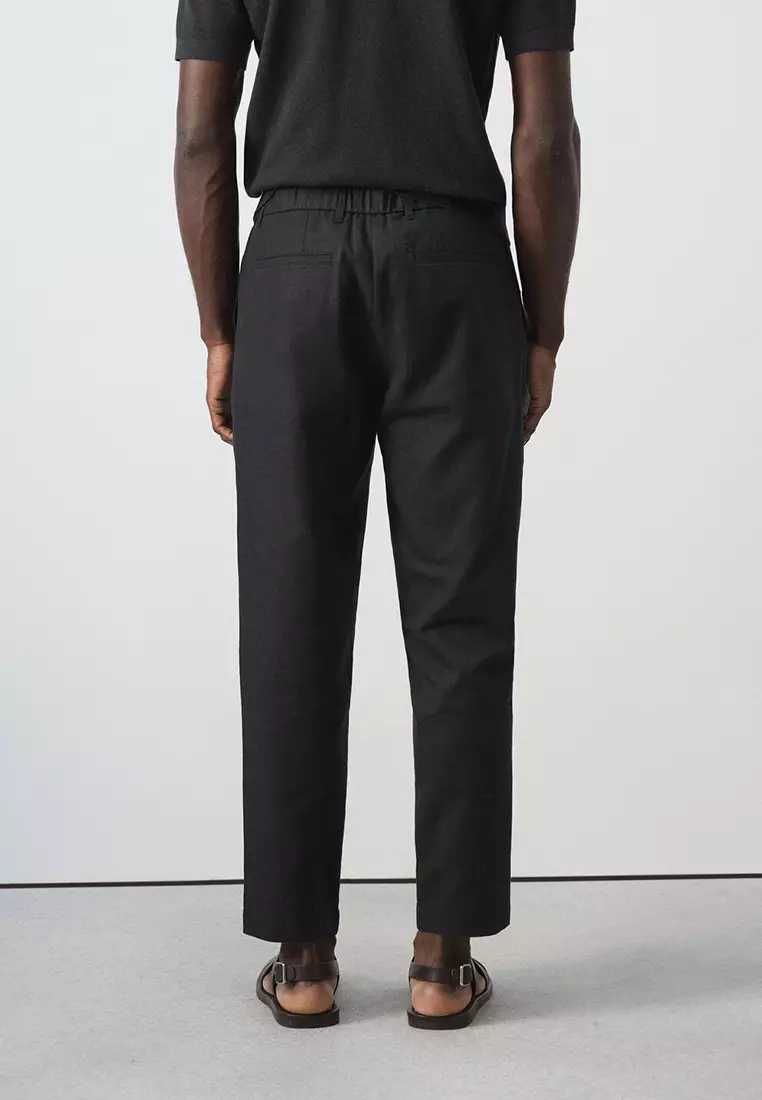 修身剪裁縮腳亞麻棉褲