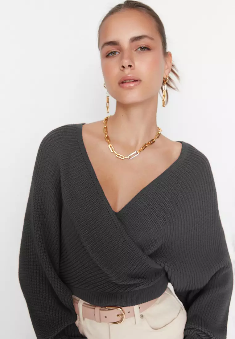 Anthracite Double Breasted Knitted Sweater TWOAW21KZ1277