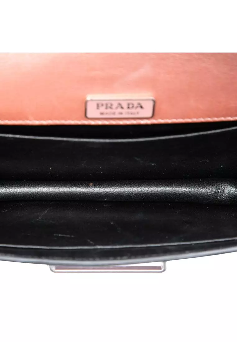 Pre-Loved Prada Saffiano Trimmed Metallic City Calf Cahier Crossbody