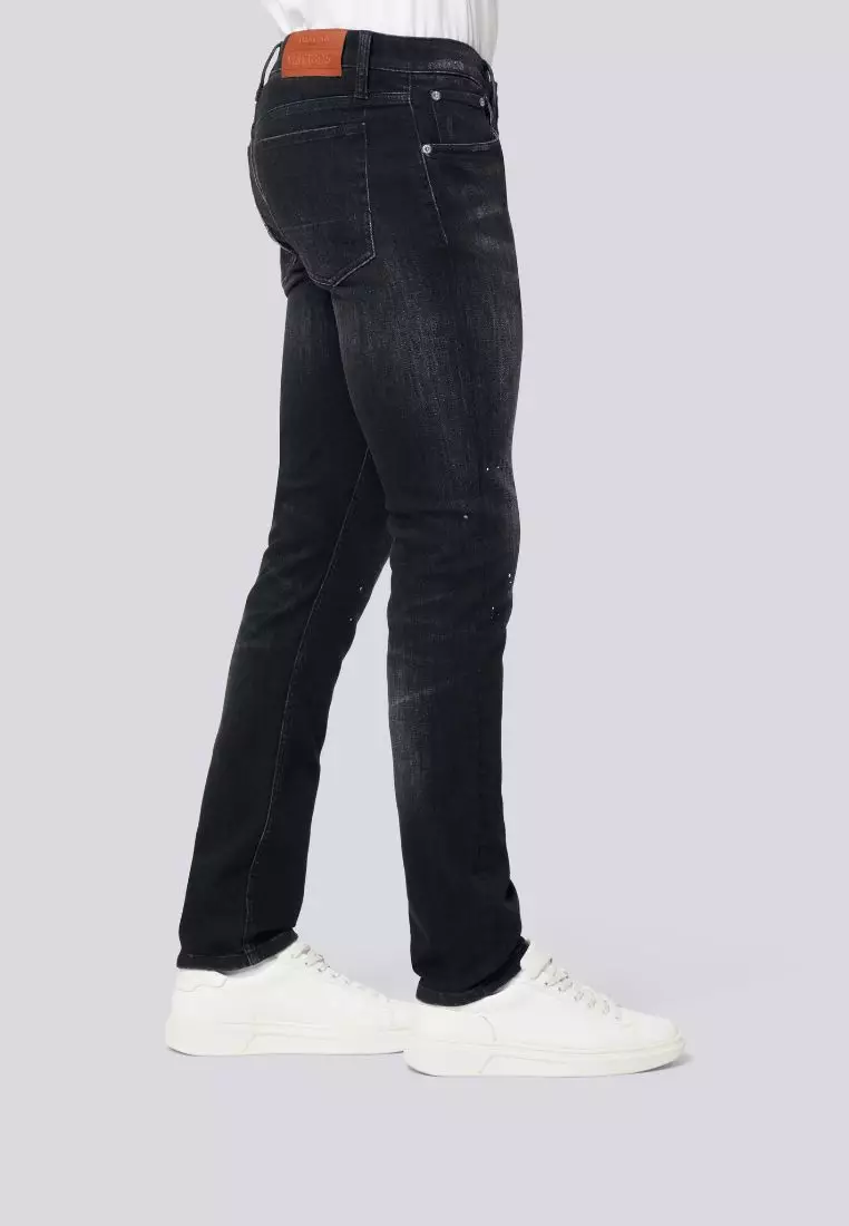 男裝修身V57 Orta洗水黑色牛仔褲
